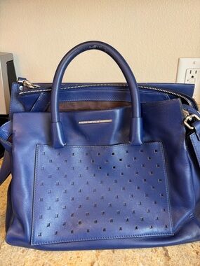 Marc By Marc Jacobs Navy Blue Leather Tote with Laser-Cut Front Panel